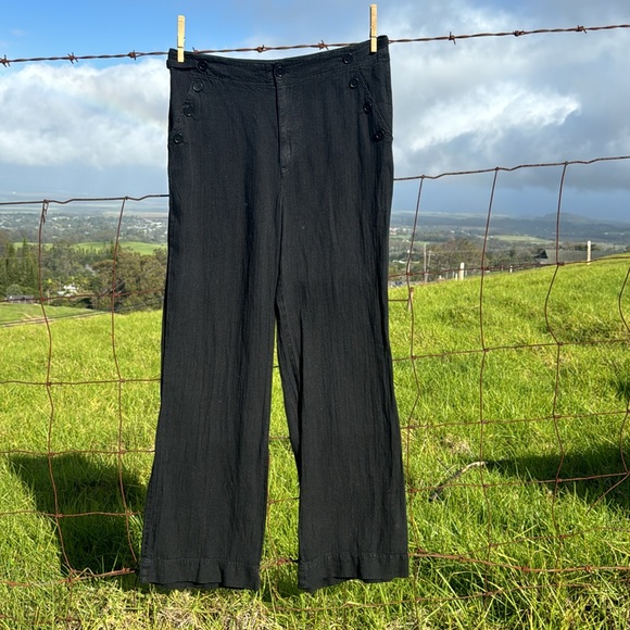 Sundance Pants - Sundance Black linen button up pockets casual straight leg pants